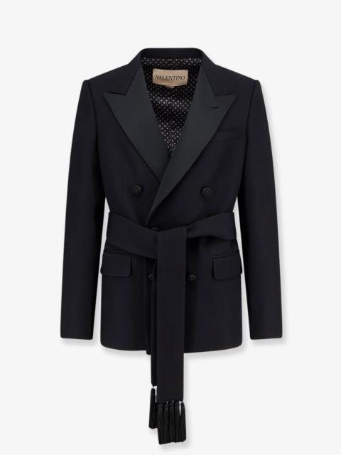 Valentino Valentino Virgin Wool Blazer with Belt Black