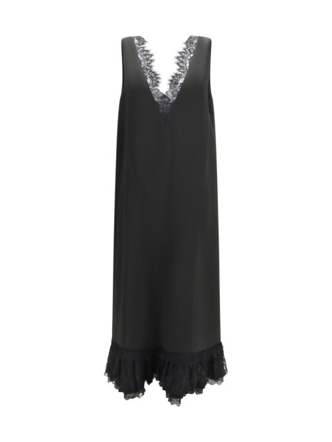 GANNI Ganni Lace-trimmed Satin Long Dress Black
