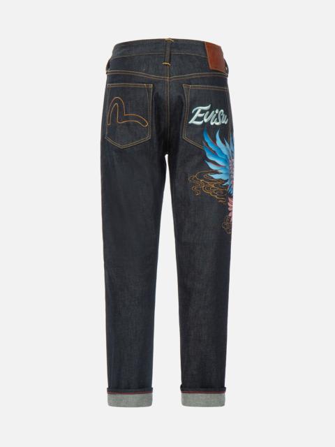 EVISU SEAGULL AND EAGLE EMBROIDERY CROPPED CARROT FIT JEANS #2017