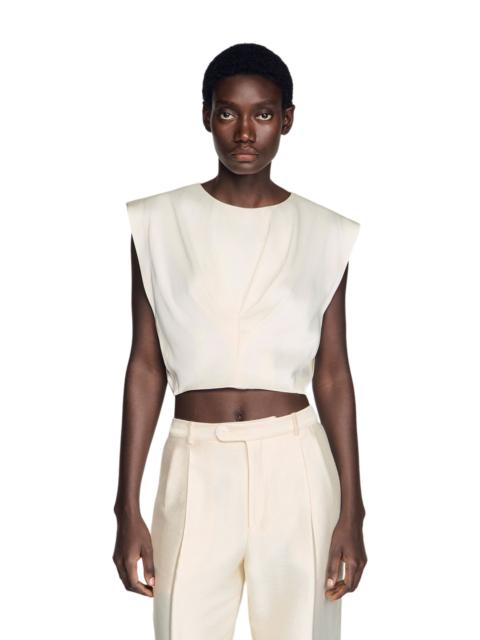 Sandro SANDRO Pleated satin crop top in Ecru at Nordstrom