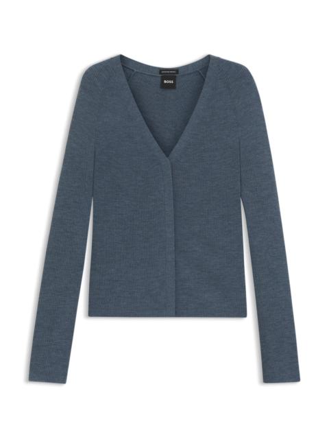 BOSS CONCEALED-CLOSURE CARDIGAN IN SUPER-FINE MERINO WOOL