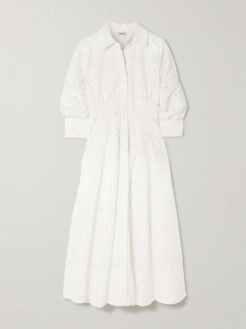 Jazz pleated broderie anglaise cotton midi shirt dress Unknown