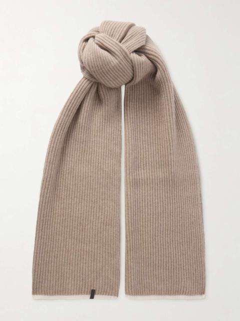 Bead-embellished ribbed cashmere scarf Taupe