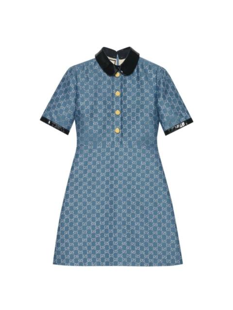 GUCCI Blue GG Lamé Dress With Detachable Collar