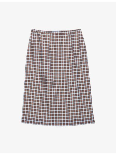 Prada Checked Stretch-Silk Midi Skirt