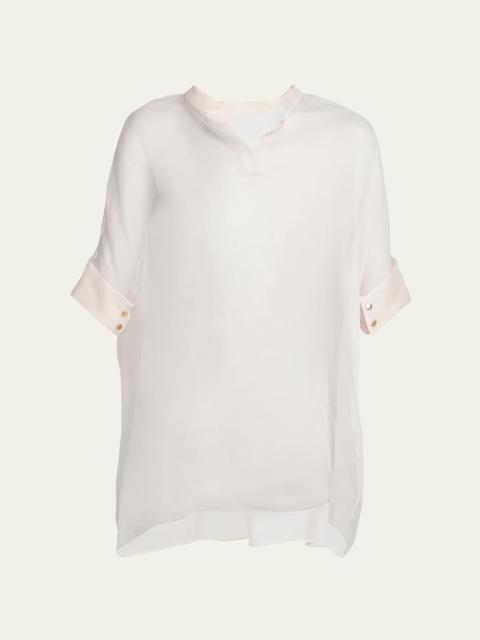 GIORGIO ARMANI Short-Sleeve Sheer Silk Tunic Top With Cami