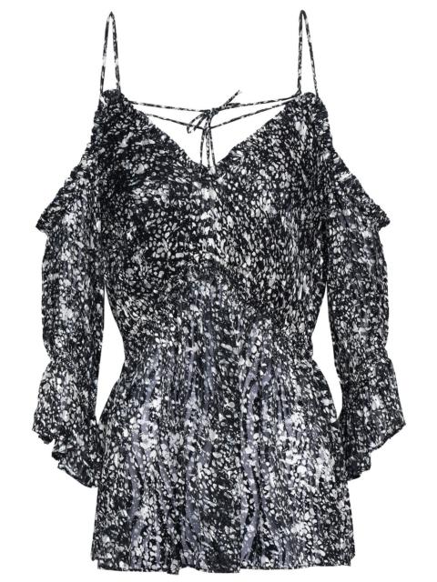 Other Designers Eldan cold-shoulder printed devoré-chiffon top