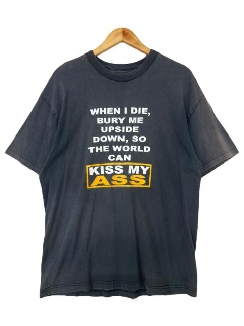 Vintage Humor Spellout Kiss My Ass Sunfaded Black Tee Shirt