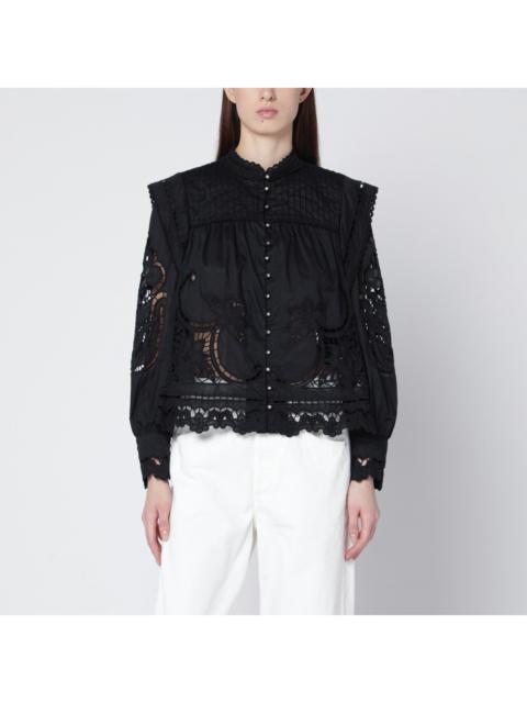FARM RIO Farm Rio Black Richelieu Cotton Blouse Women