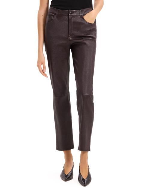 Theory Theory Glossed Leather Straight Leg Pants in Plum Brown at Nordstrom
