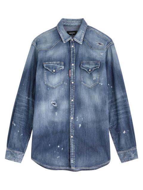 DSQUARED2 DSQUARED2 Paint-splatter Stretch-denim Shirt