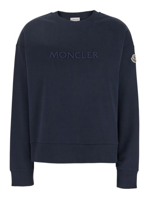 Moncler Moncler Women Blue Crewneck Sweatshirt With Tone-On-Tone Logo Print On The Front In Cotton Woman