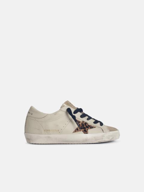 'SUPER-STAR' LIGHT BEIGE LEATHER BLEND SNEAKERS WITH LEOPARD PONY HAIR STAR