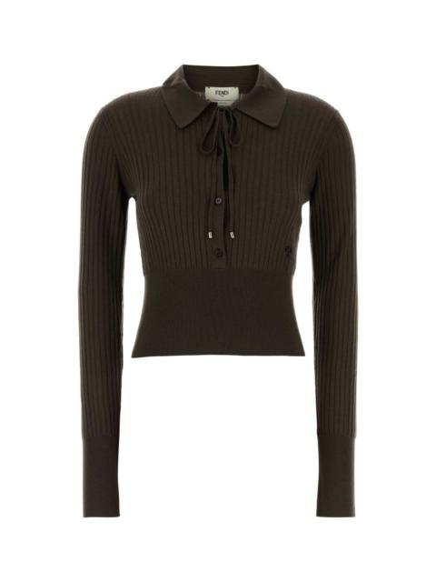 FENDI Fendi Women Mud Stretch Wool Polo Shirt
