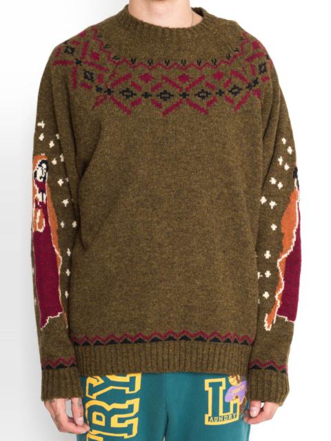 Kapital 5G Wool Elbow VIRGIN MARY Nordic Sweater - Khaki
