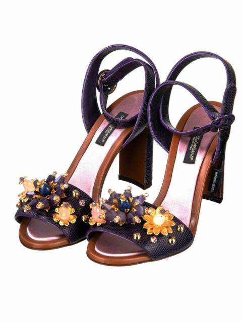 Dolce & Gabbana Bejeweled Strap Sandals Heels Pumps Crystals Flowers Purple ...