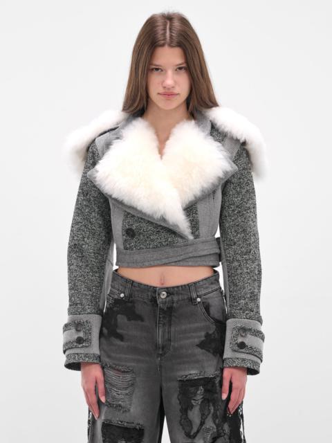 Blumarine Gray Cropped Goat Fur Jacket