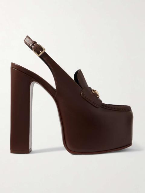 Ottavia horsebit-embellished leather slingback platform pumps