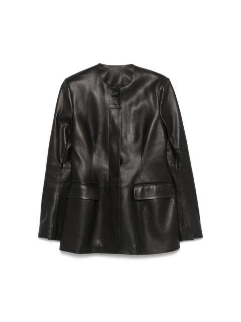 collarless leather jacket