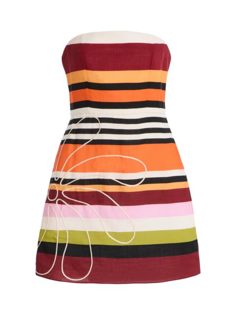 CALA de la CRUZ Exclusive Roma Embroidered Striped-Linen Mini Dress multi