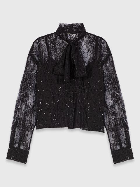 maje Lace pussy bow shirt