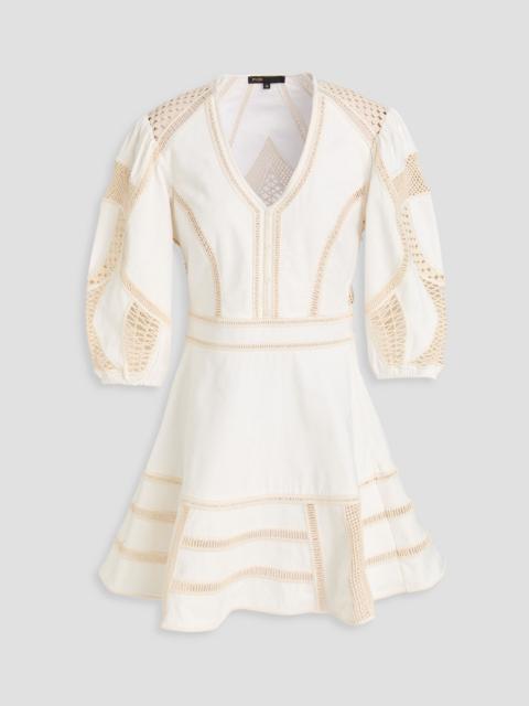 maje Crochet and cotton-twill mini dress