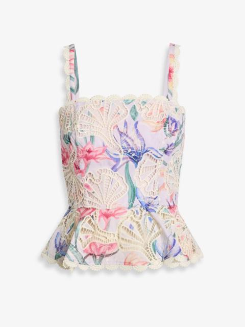PatBO Amarylis floral-print poplin and guipure lace top