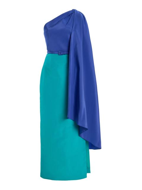 CAROLINA HERRERA Asymmetric Silk-Faille Dress turquoise