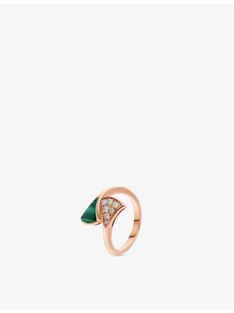 BVLGARI Divas Dream 18ct rose-gold, 0.08ct brilliant-cut diamond and malachite ring