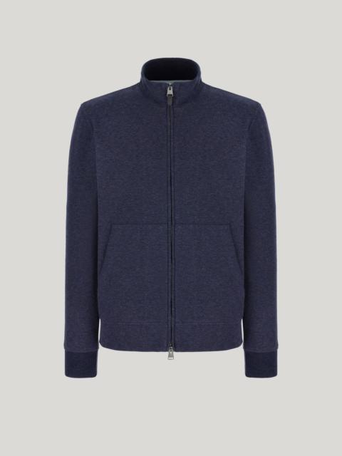 Canali FULL-ZIP SWEATSHIRT IN NAVY DOUBLE-FACE COTTON WITH MOCK NECK