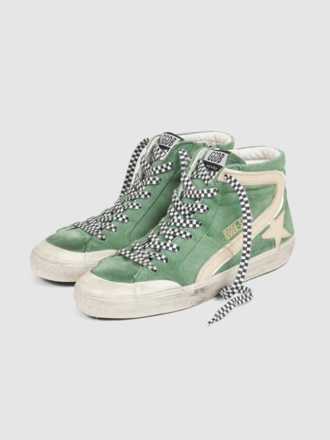 Golden Goose Golden Goose Woodgreen Beige Gray Slide Green Suede Sneakers
