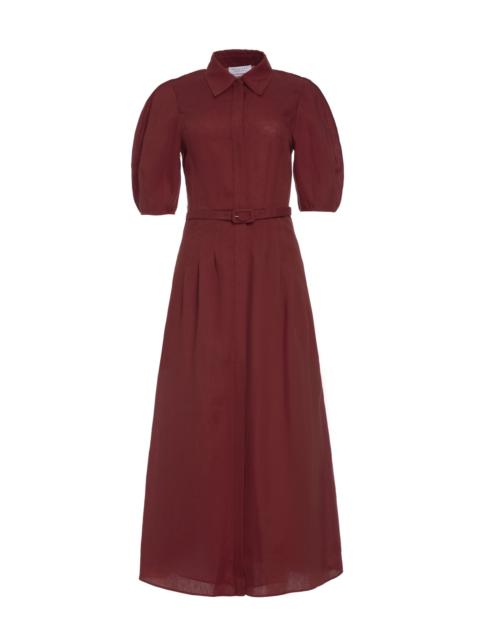 GABRIELA HEARST Maude Pleated Midi Shirtdress in Burnt Sienna Aloe Linen