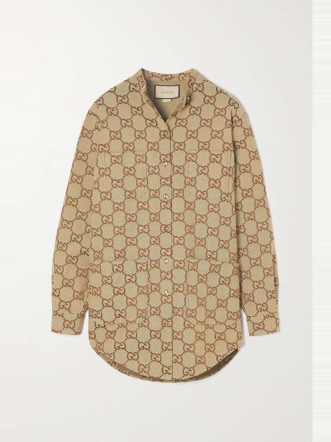 Cotton-blend canvas-jacquard shirt