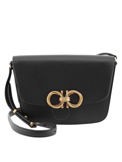 FERRAGAMO Salvatore Ferragamo Black Leather Trapezio Crossbody Bag
