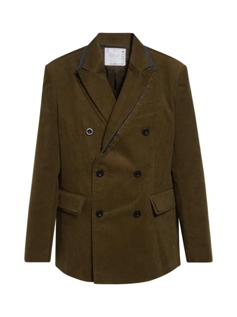 sacai Sacai Double Breasted Corduroy Jacket in Khaki at Nordstrom