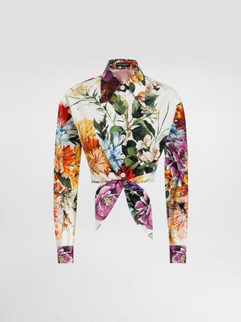 Flower bouquet-print poplin shirt