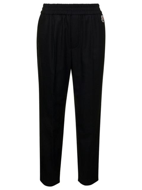 Moncler Women Black Jogger Pants With Logo Patch In Wool Blend Woman
