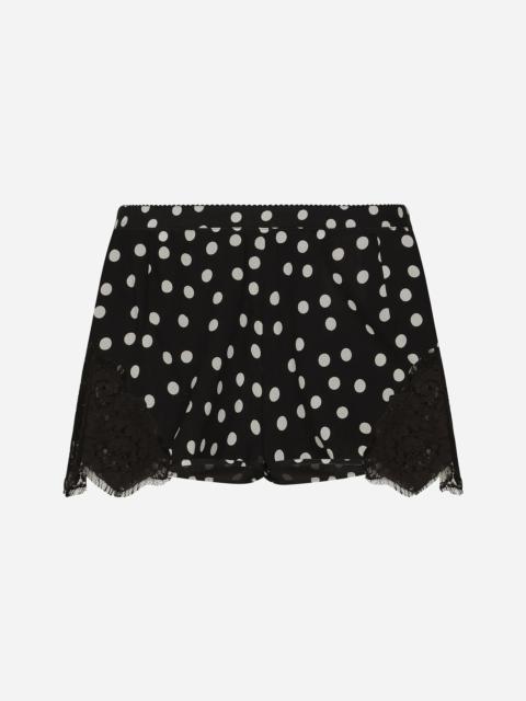 Dolce & Gabbana Polka-dot silk lingerie shorts with lace detailing