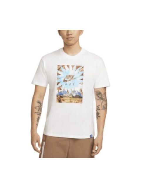 Nike Men's Nike Landscape Logo Printing Round Neck Casual Short Sleeve White T-Shirt DQ1020-100