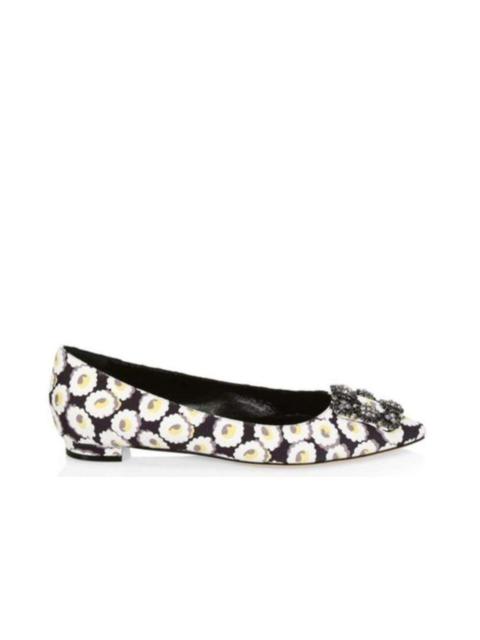 Manolo Blahnik Crystal Brooch Floral Print Flats