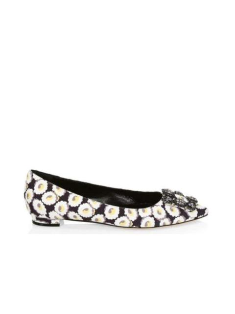 Crystal Brooch Floral Print Flats