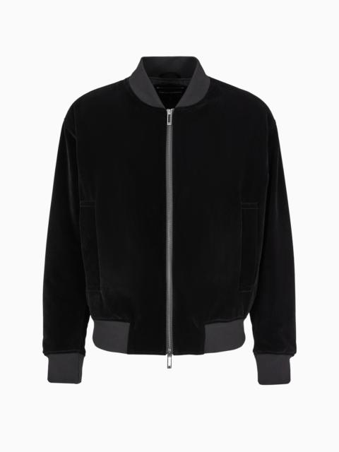 EMPORIO ARMANI Clubwear velour bomber jacket with oversized French bulldog patch