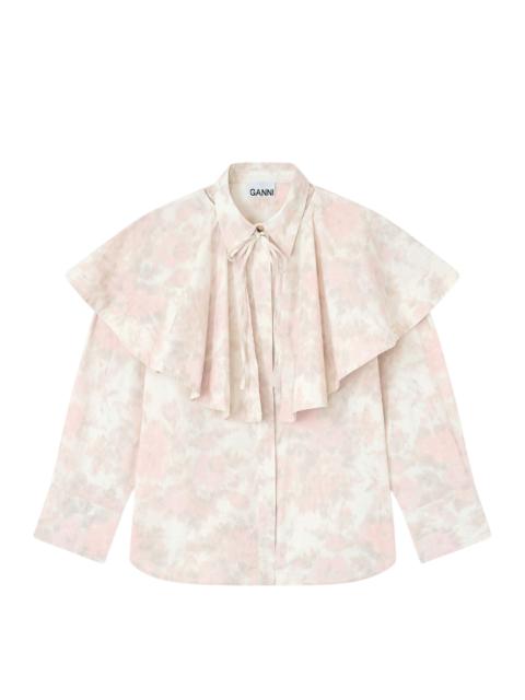GANNI Printed Stretch Cotton Circle Collar Shirt