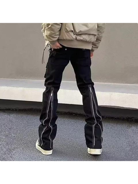 Other Designers Japanese Brand - Black Multi-Zip Cargo Flared Pants - Stacked Fit