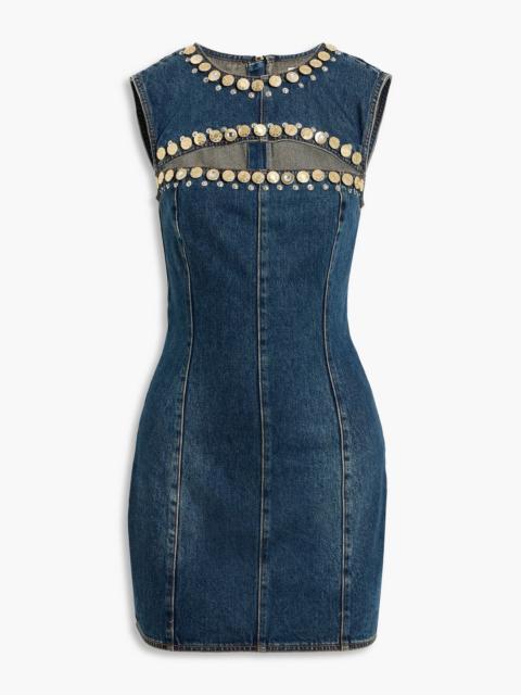 AREA Embellished cutout denim mini dress