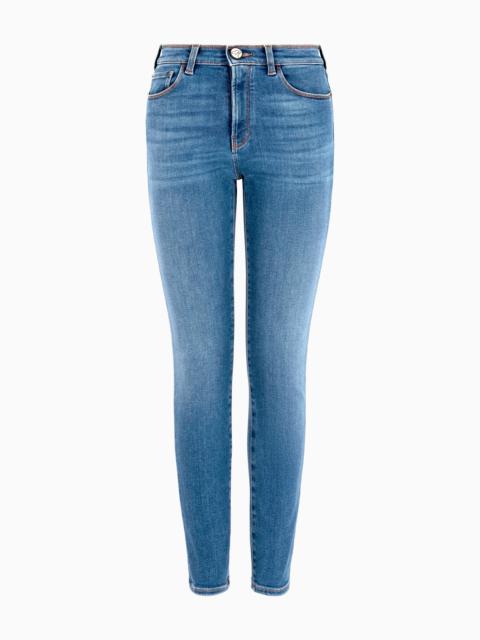 EMPORIO ARMANI ASV J20 high-waisted super-skinny leg jeans in a worn-look organic stretch denim