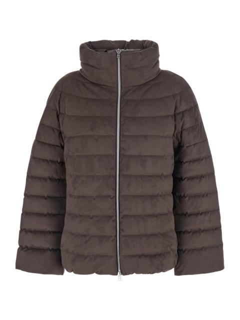 Herno Herno Women Brown Down Jacket With High Collar And Design In Faux Suede In Fabric For Women