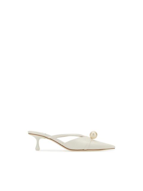 JIMMY CHOO Jimmy Choo Sana Pearl White Satin 50mm Heel Mules New & Auth