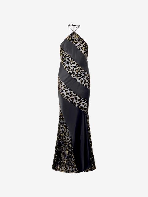 Roberto Cavalli See-Through Long Dress with Animal Print