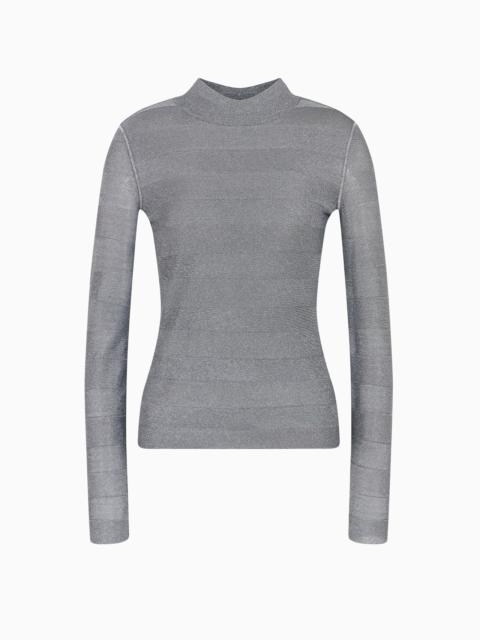 EMPORIO ARMANI Seamless mock-neck jumper in a viscose knit and purl construction